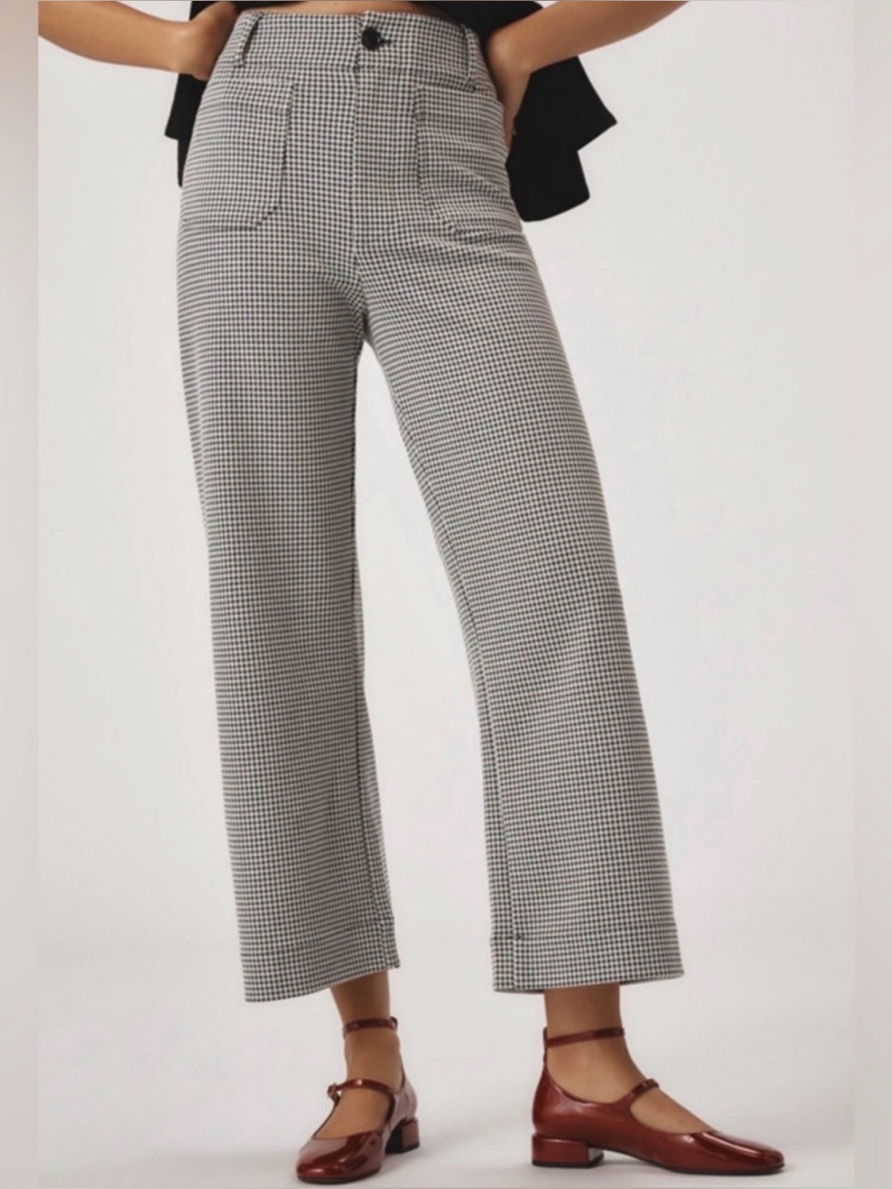Anthropologie Maeve The Colette Houndstooth Crop Wide-Leg Pants Black White 26